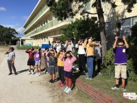 しゃ光板を使って太陽を観察しました。